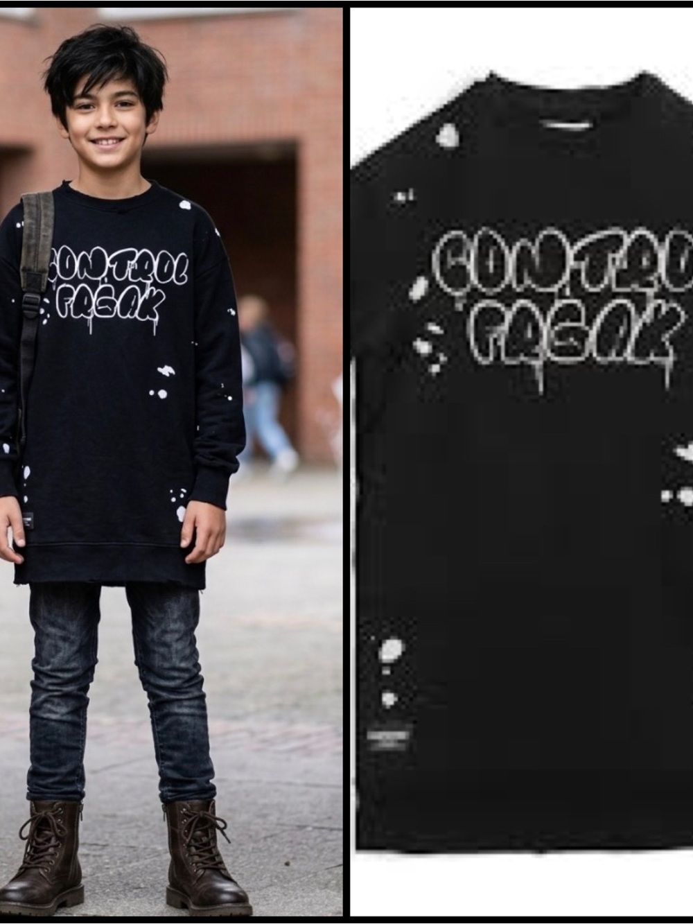 Nununu Black Control Freak Kids Graphic Edgy Cotton Thumb Holes Sweatshirt 2-3